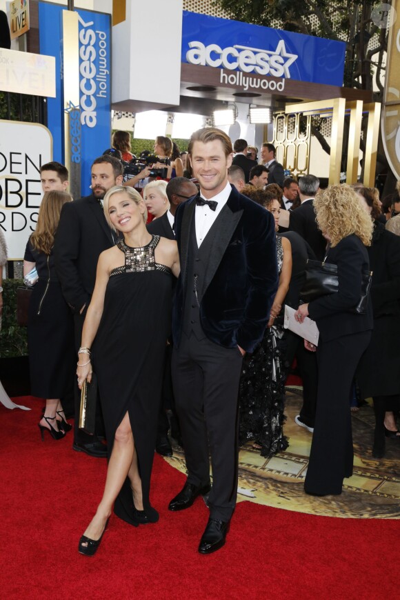 Chris Hemsworth et Elsa Pataky enceinte (et habillée en Paule Ka) lors de la 71e cérémonie des Golden Globe Awards à Beverly Hills le 12 janvier 2014.