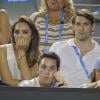 Camille Lacourt et son épouse Valérie Bègue lors de la night session entre Vincent Millot et Andy Murray à l'Open d'Australie au Melbourne Park de Melbourne, le 16 janvier 2014