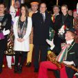  La princesse Stéphanie de Monaco, Pauline Ducruet, le prince Albert II et la princesse Charlene ont posé à leur arrivée au chapiteau Fontvieille, le 16 janvier 2014, pour l'inauguration du 38e Festival International du Cirque de Monte-Carlo. 