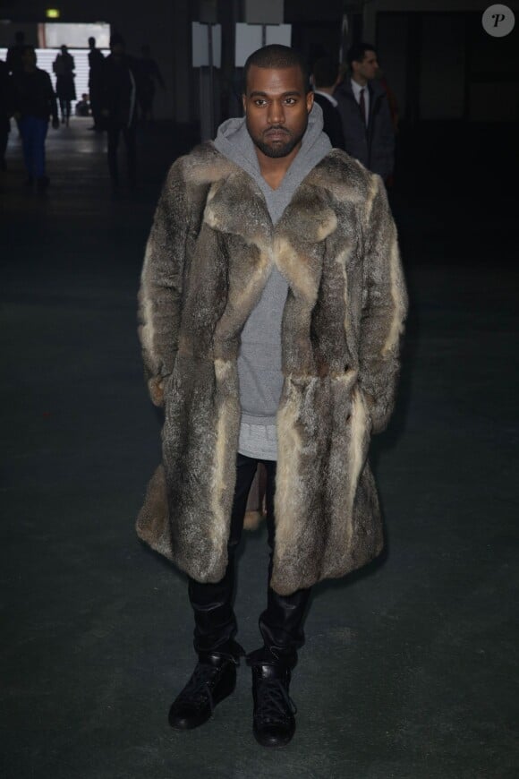 Kanye West lors du défilé Givenchy automne-hiver 2014-2015 à la Halle Freyssinet. Paris, le 17 janvier 2014.