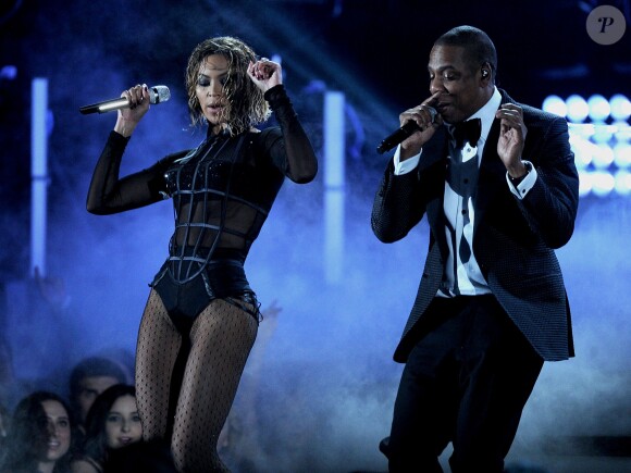 Beyoncé et son mari Jay-Z lors des 56e Grammy Awards à Los Angeles, le 26 janvier 2014.