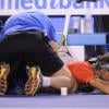 Rafael Nadal a dû se faire soigner le dos lors de sa finale perdue en finale de l'Open d'Australie face à Stanislas Wawrinka (6-3, 6-2, 3-6, 6-3) à Melbourne, le 26 janvier 2014