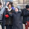 Zoe Saldana tourne les premieres scènes du remake version mini-série de "Rosemary Baby" (NBC) à Paris le 31 janvier 2014