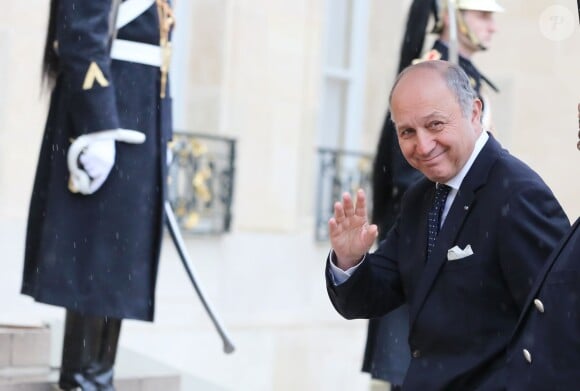 Laurent Fabius à l'Elysée pour le déjeuner lors de la visite officielle du roi Philippe de Belgique et de la reine Mathilde à François Hollande, le 6 février 2014 à Paris.