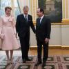 Le roi Philippe de Belgique et la reine Mathilde étaient en visite officielle inaugurale à Paris, reçus à l'Elysée par François Hollande, le 6 février 2014.