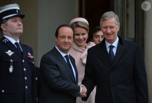 French President Francois Hollande shows out King Philippe and Queen Mathilde of Belgium at the Elysee Palace in Paris, France on February 6, 2014. Photo by Christian Liewig/ABACAPRESS.COM06/02/2014 - Paris