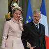 King Philippe and Queen Mathilde of Belgium leave the Elysee Palace after meeting with French President Francois Hollande in Paris, France on February 6, 2014. Photo by Christian Liewig/ABACAPRESS.COM06/02/2014 - Paris