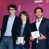 Hugo Gélin, Laetitia Galitzine et Alves Ruben (Meilleur Premier Film) lors du déjeuner des nommés aux César au Fouquet's à Paris, le 8 février 2014.