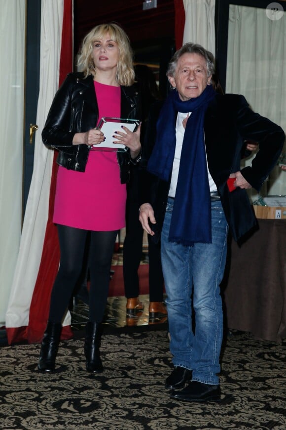 Emmanuelle Seigner (Meilleure Actrice) et son mari Roman Polanski (Meilleur Réalisateur) lors du déjeuner des nommés aux César au restaurant Fouquet's à Paris, le 8 février 2014.08/02/2014 - Paris