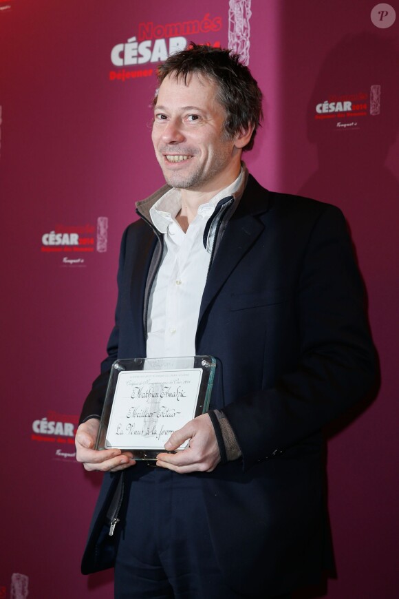 Mathieu Almaric (Meilleur acteur) lors du déjeuner des nommés aux César au Fouquet's à Paris, le 8 février 2014.
