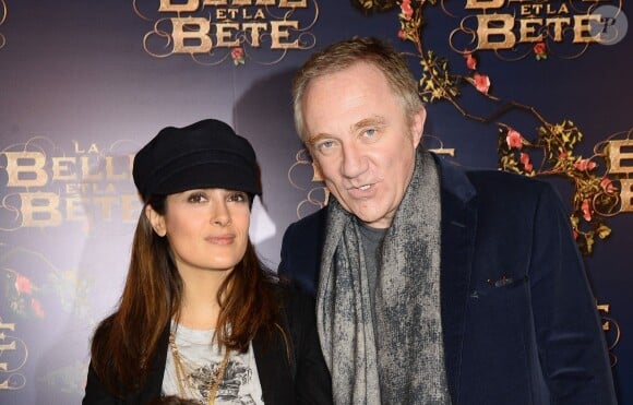 Salma Hayek et son mari François-Henri Pinault - Première du film "La Belle et La Bête" à Paris le 9 février 2014.