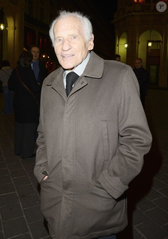 Jean d'Ormesson à la générale de leur pièce "La porte à côté" au Théâtre Édouard VII à Paris, le 10 fevrier 2014.