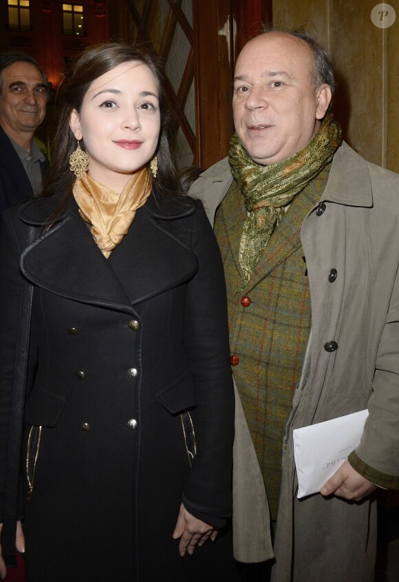 Pauline et Marc Lambron à la générale de leur pièce "La porte à côté" au Théâtre Édouard VII à Paris, le 10 fevrier 2014.