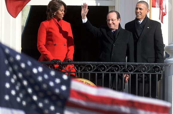 Barack Obama et Michelle Obama avec François Hollande à Washington, le 11 février 2014.