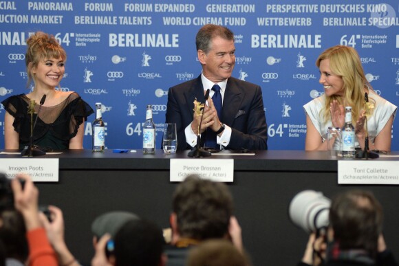 Imogen Poots, Pierce Brosnan et Toni Collette en conférence de presse à la Berlinale, le 10 février 2014.