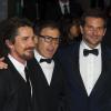 Christian Bale, David O Russell et Bradley Cooper lors de la cérémonie des BAFTA à Londres le 16 février 2014
