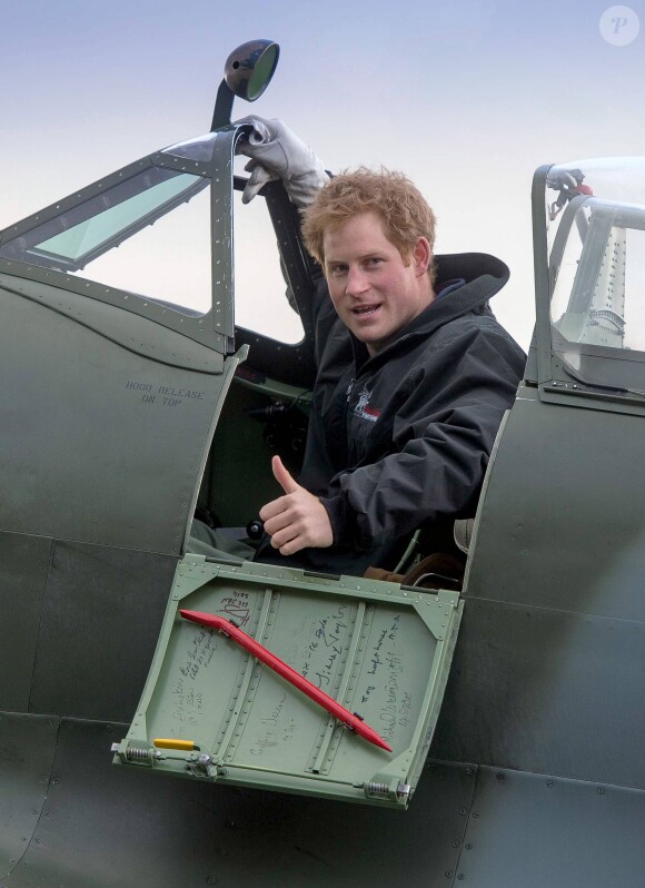 Le prince Harry a pu s'installer dans le cockpit d'un Spitfire à l'Académie de vol Boultbee à Goodwood le 16 février 2014