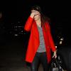 Kendall Jenner, de retour à son hôtel après le défilé Giles Deacon, accessoire sa tenue d'un sac Givenchy et de bottines Balenciaga. Londres, le 17 février 2014.