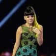 Lily Allen sur la scène des "Brit Awards 2014" à Londres, le 19 février 2014.
