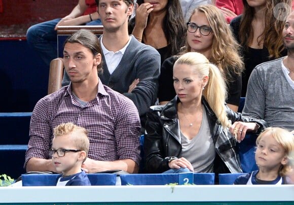 Zlatan Ibrahimovic et sa compagne Helena Seger accompagnés de leurs enfants Vincent et Maximilian à la finale de l'Open Masters 1000 de Paris Bercy le 3 novembre 2013
