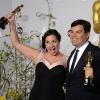 Kristen Anderson et Robert Lopez à la 86e cérémonie des Oscars, à Los Angeles le 2 mars 2014.