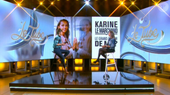 La belle Karine Le Marchand dans "Le Tube" sur Canal +, samedi 8 mars 2014.
