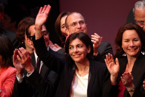 Anne Hidalgo lors de son dernier grand meeting de campagne au Cirque d'Hiver à Paris, dix jours avant le premier tour des élections municipales, le 13 mars 2014.