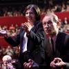 Bertrand Delanoë et Anne Hidalgo lors de son meeting de fin de campagne à Paris le 13 mars 2014 à dix jours des municipales.