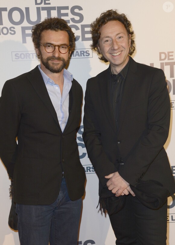Cyril Vergniol et Stéphane Bern lors de l'avant-première du film "De Toutes Nos Forces" au Gaumont Opéra à Paris, le 17 mars 2014