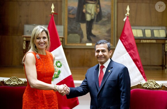 La reine Maxima des Pays-Bas est reçue par Ollanta Humala, président péruvien lors de sa visite à Lima, le 7 mars 2014.  Queen Maxima meets president Ollanta Humala in Lima, Peru, March 7th, 2014.07/03/2014 - Lima