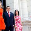 La reine Maxima des Pays-Bas est reçue par Ollanta Humala, président péruvien et Nadine Heredia, première dame du Pérou lors de sa visite à Lima, le 7 mars 2014.  Queen Maxima meets president Ollanta Humala and the first lady Nadine Heredia in Lima, Peru, March 7th, 2014.07/03/2014 - Lima