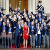 Le roi Willem-Alexander et la reine Maxima des Pays-Bas recevaient le 25 février 2014 les médaillés néerlandais des JO de Sotchi à La Haye