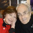 Macha Méril et son fiancé Michel Legrand au 34e Salon du livre de Paris, Porte de Versailles, le 23 mars 2014.