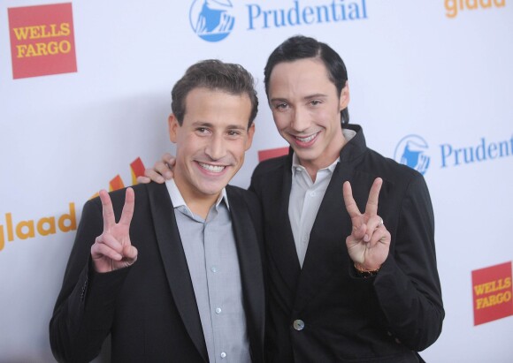 Victor Voronov et Johnny Weir à la 23e cérémonie des Annual GLAAD Media Awards à New York, le 24 mars 2012.