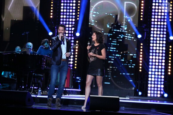 Exclusif - Emmanuel Moire et Estelle Denis - Enregistrement de l'émission du Sidaction 2014, les 24 et 25 mars 2014 au théâtre Mogador à Paris (diffusion le 5 avril 2014 à 20h50 sur France 2).
