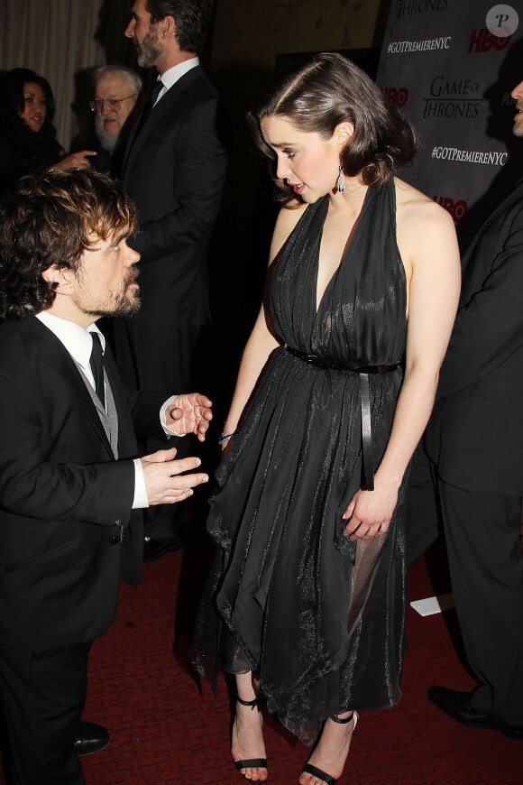 Peter Dinklage et Emilia Clarke - Première de la saison 4 de "Game of Thrones" au Lincoln Center à New York, le 18 mars 2014.