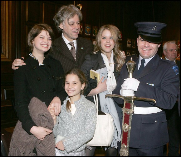 Bob Gelfof et ses filles Pixie, Tiger Lily et Peaches à Dublin, le 5 mars 2006. 