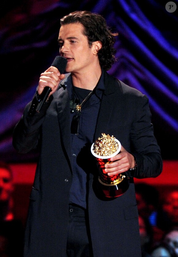 Orlando Bloom  sur la scène des MTV Movie Awards 2014, le 13 avril 2014.