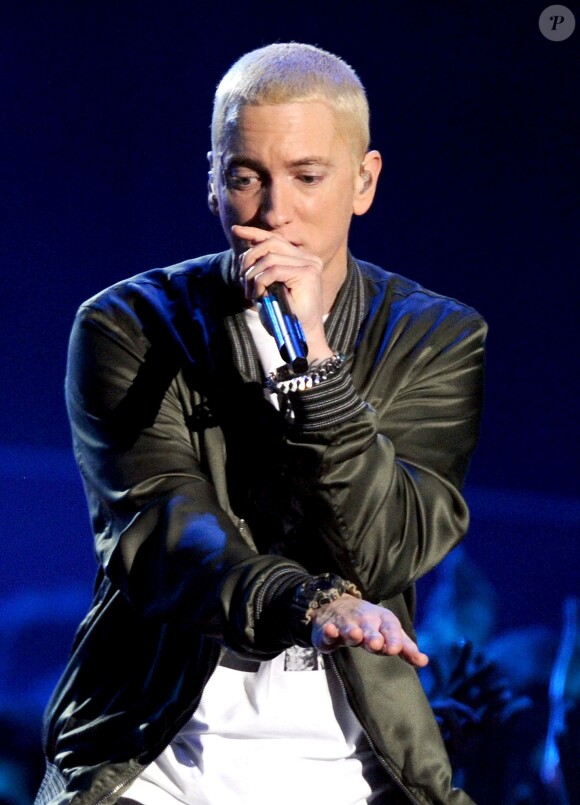 Eminem sur la scène des MTV Movie Awards 2014, le 13 avril 2014.