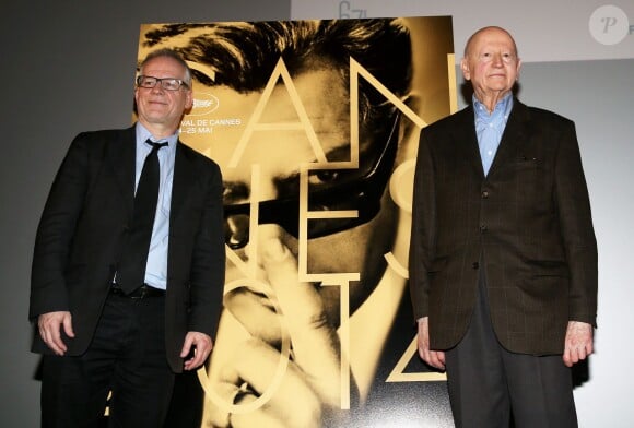 Thierry Frémaux et Gilles Jacob - Conférence de presse, tenue par Gilles Jacob, président du Festival de Cannes et Thierry Frémaux, délégué général du festival à Paris, le 17 avril 2014, afin d'annoncer la sélection officielle de la 67ème édition du Festival de Cannes qui se tiendra du 14 au 25 Mai 2014. 