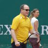 Le prince Albert II de Monaco et Tatiana Golovin à l'entraînement pour un match en double lors du Tennis Rolex Masters de Monte Carlo à Monaco le 19 avril 2014 