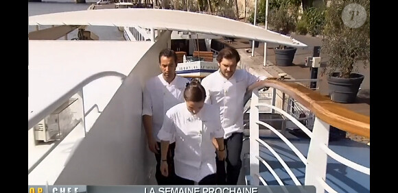 Les finalistes arrivent sur la péniche pour la première épreuve (Top Chef 2014 - la finale, le lundi 21 avril 2014 sur M6.)