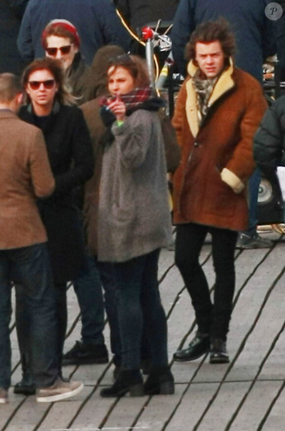 Tournage du clip de You and I, des One Direction, à Clevedon Pier Somerset, au Royaume-Uni, le 24 mars 2014.