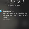 Le dimanche 20 avril, Emma Appleton a déclenché un séisme sur la planète mode en publiant sur Twitter cette capture d'écran d'un message Facebook très explicite d'un compte (peut-être factice) au nom de Terry Richardson.