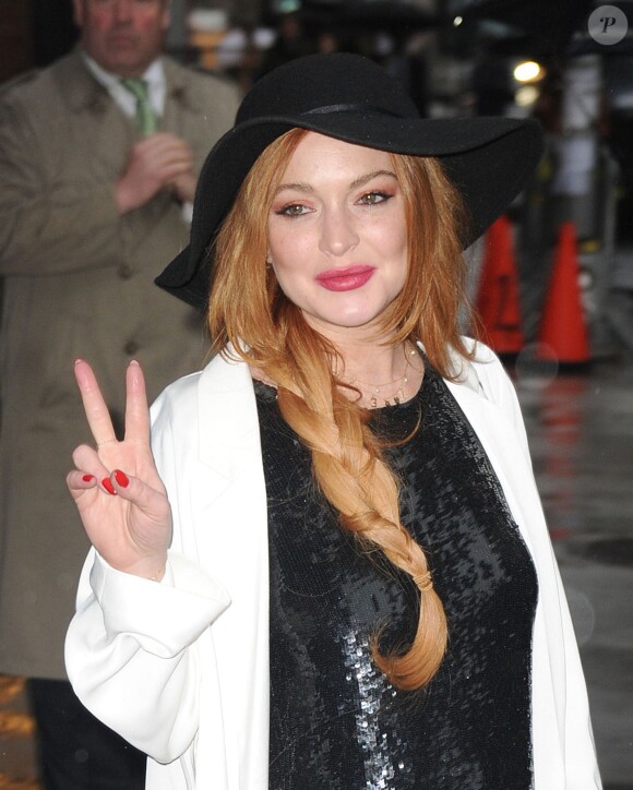 Lindsay Lohan arrive dans les studios de l'émission "The Late Show With David Letterman" à New York. Le 7 avril 2014.