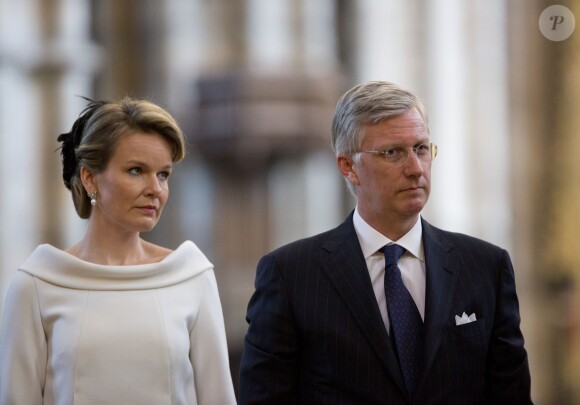 Le roi Philippe et la reine Mathilde de Belgique en visite officielle en Grande-Bretagne à Londres le 13 mars 2014