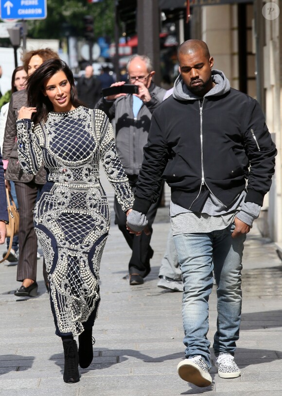 Kim Kardashian et Kanye West à Paris, le 14 avril 2014.