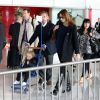 Arrivée de Nicolas Sarkozy, Carla-Bruni Sarkozy et leur fille Giulia à l'aéroport de Roissy le 30 avril 2014.