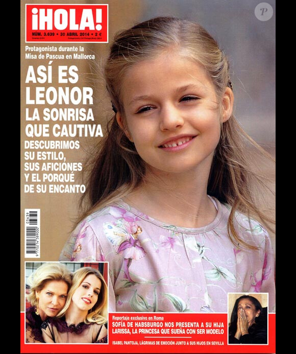 La princesse Leonor d'Espagne, fille du prince Felipe et de la princesse Letizia, en couverture du Hola! du 30 avril 2014