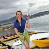 Agata Siwakowska de M6 Boutique pose sur la plage, à Nice pour le 1er Trophée du Sud de la France, le 2 mai 2014.